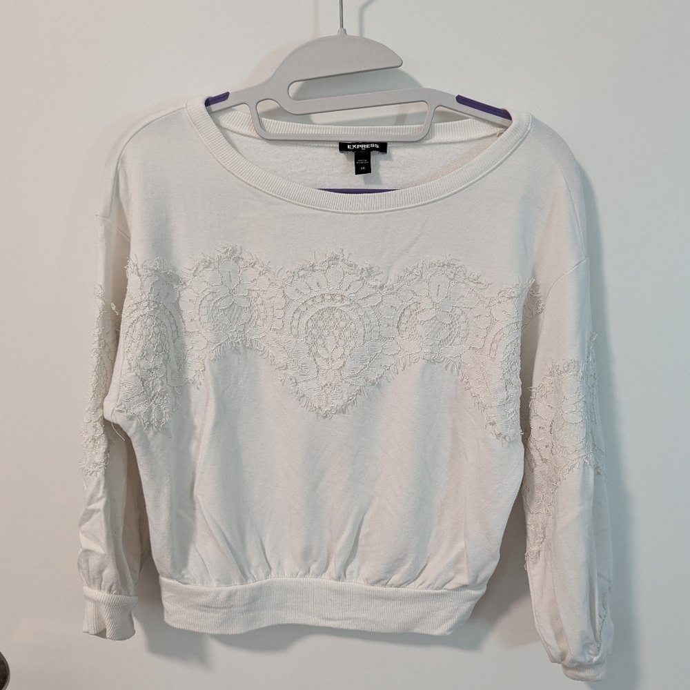 Express Women's XS White Mid Sleeve Top